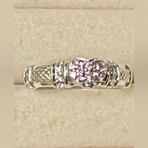 Judith Ripka Sterling Silver Round-Cut Pink & White CZ Heart Ring Sz 6.75-7